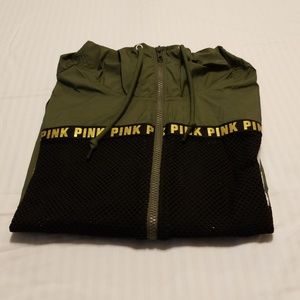 Hunter green and black rain coat